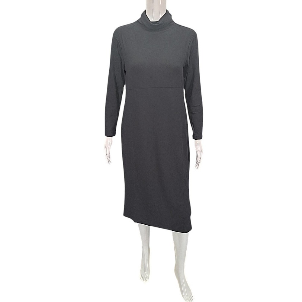 Women with Control Mock Neck Tummy Control Midi Dress Petite Small Sz Black Top